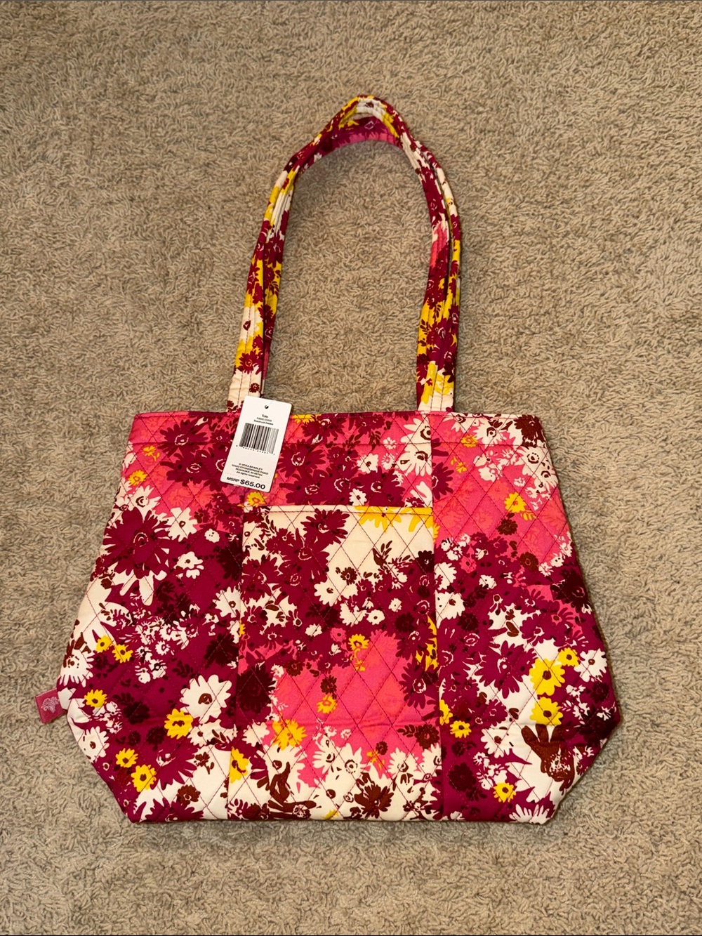 Vera Bradley Quilted Floral Tote in Fuchsia, Maroon and Yellow